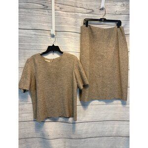 Hobbs London Mayflower Oatmeal Beige Wool Blend Short Sleeve Top and Skirt